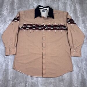 Vintage Cumberland Outfitters Shirt Mens XL Tan Cowboy Western Pearl Snap